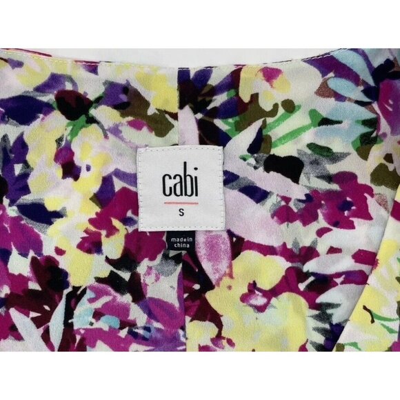 CAbi Women’s Eden Colorful Faux Wrap Floral Cap Sleeve Chiffon Blouse Sz Sm Boho - Picture 7 of 11